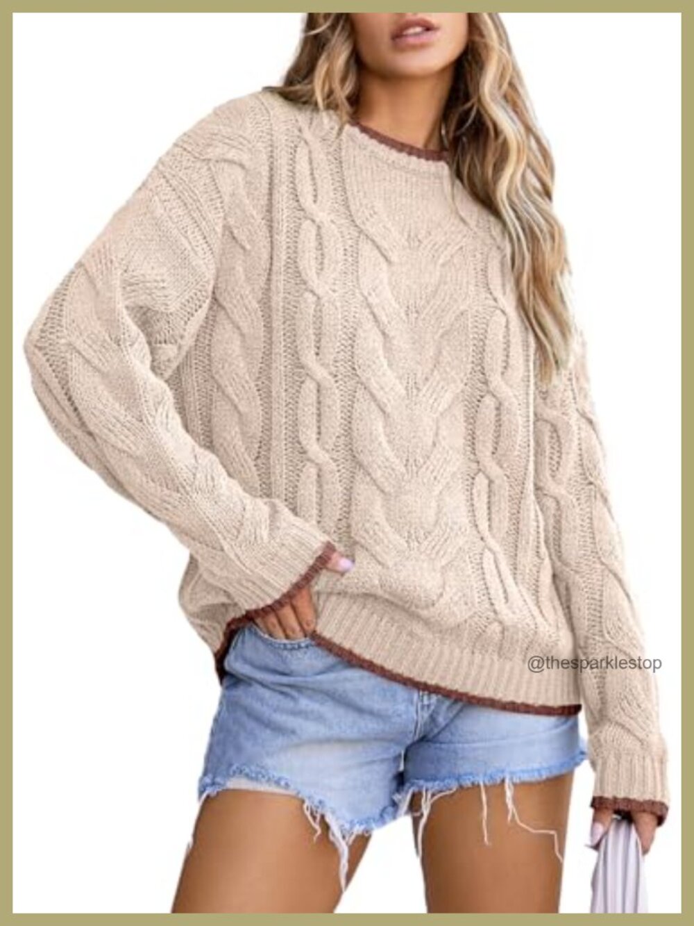 Cable Knit Chunky Pullover Sweater Crewneck Long Sleeve Loose Fit